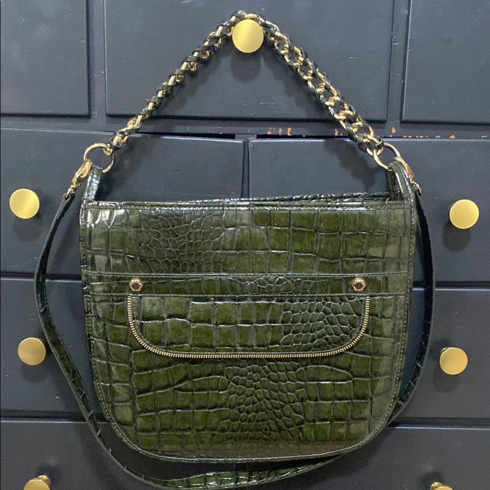 Green Crocodile-Embossed Women's Bag